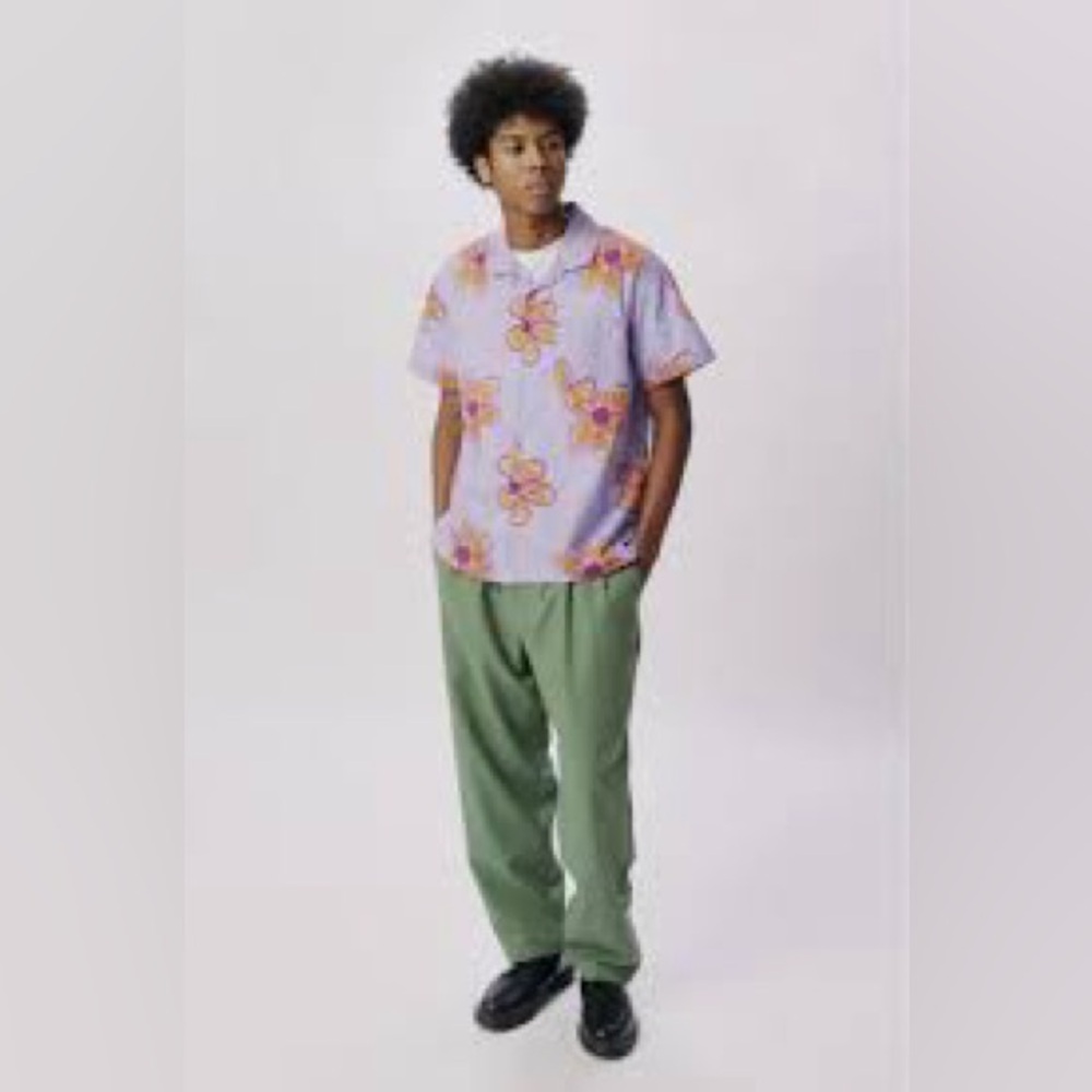 Obey Lavender Shirt with‎ Orange Floral Design Size Large EUC